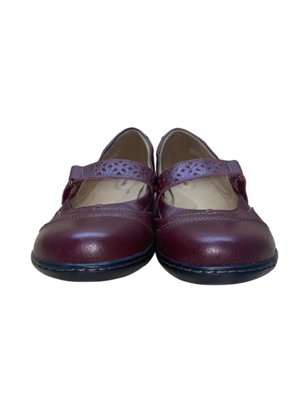 Clarks Womens Burgundy Leather Comfortable Casual  Mary Jane Shoes Size 9.5W